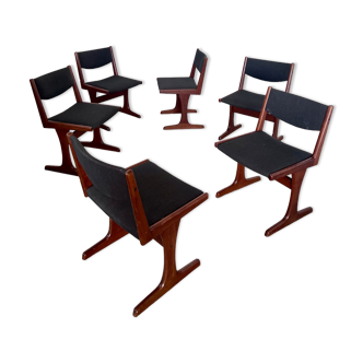 Set of 6 old Scandinavian chairs from the 60s, vintage teak
