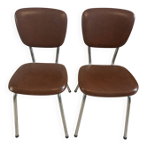 Set of 2 brown faux leather chairs – 1970s – vintage
