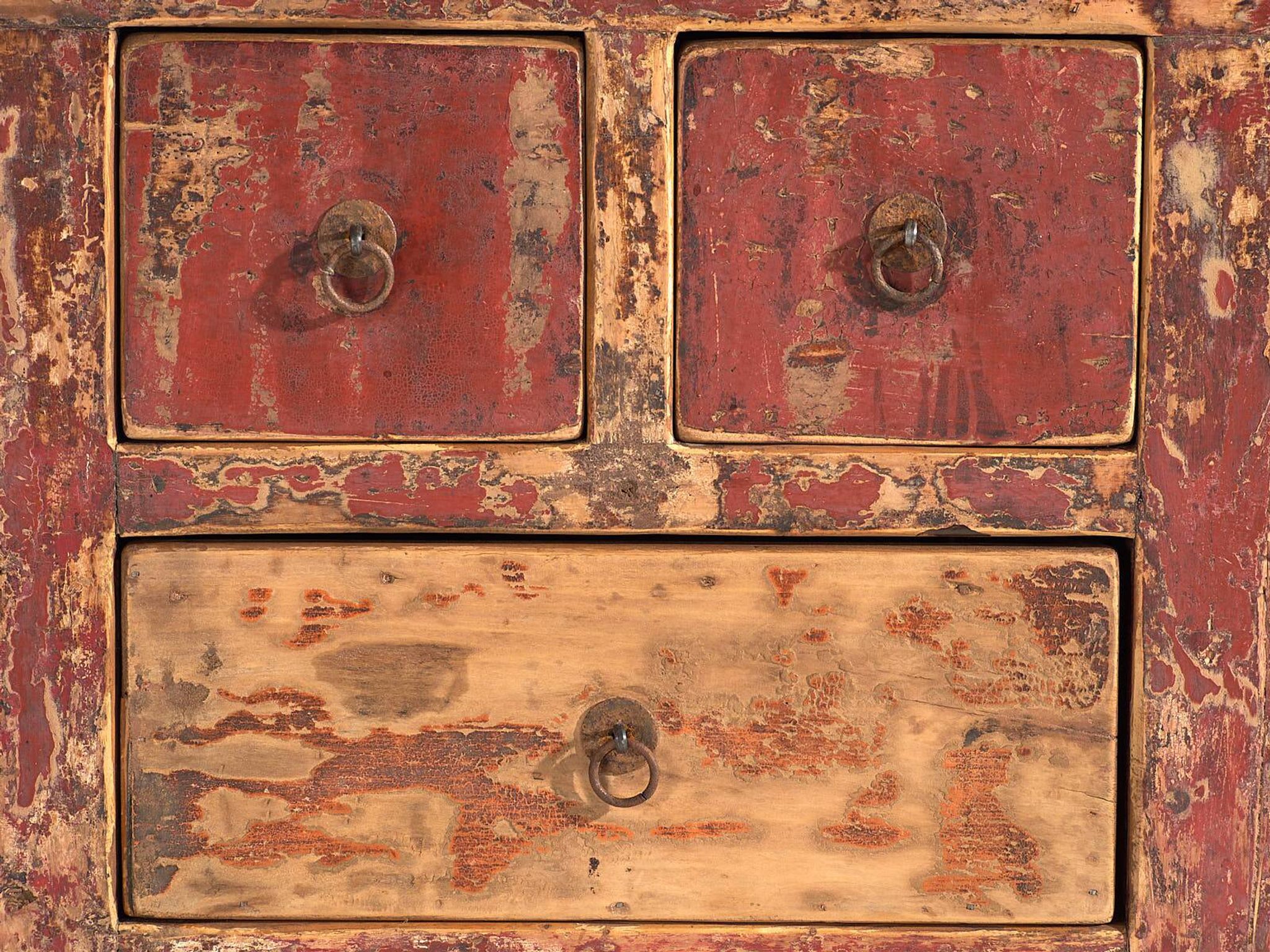 Antique oriental chest of drawers with red patina (c.1900)