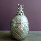 Boite ou sucrier ananas en métal chromé vintage en trois pièces