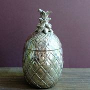 Boite ou sucrier ananas en métal chromé vintage en trois pièces