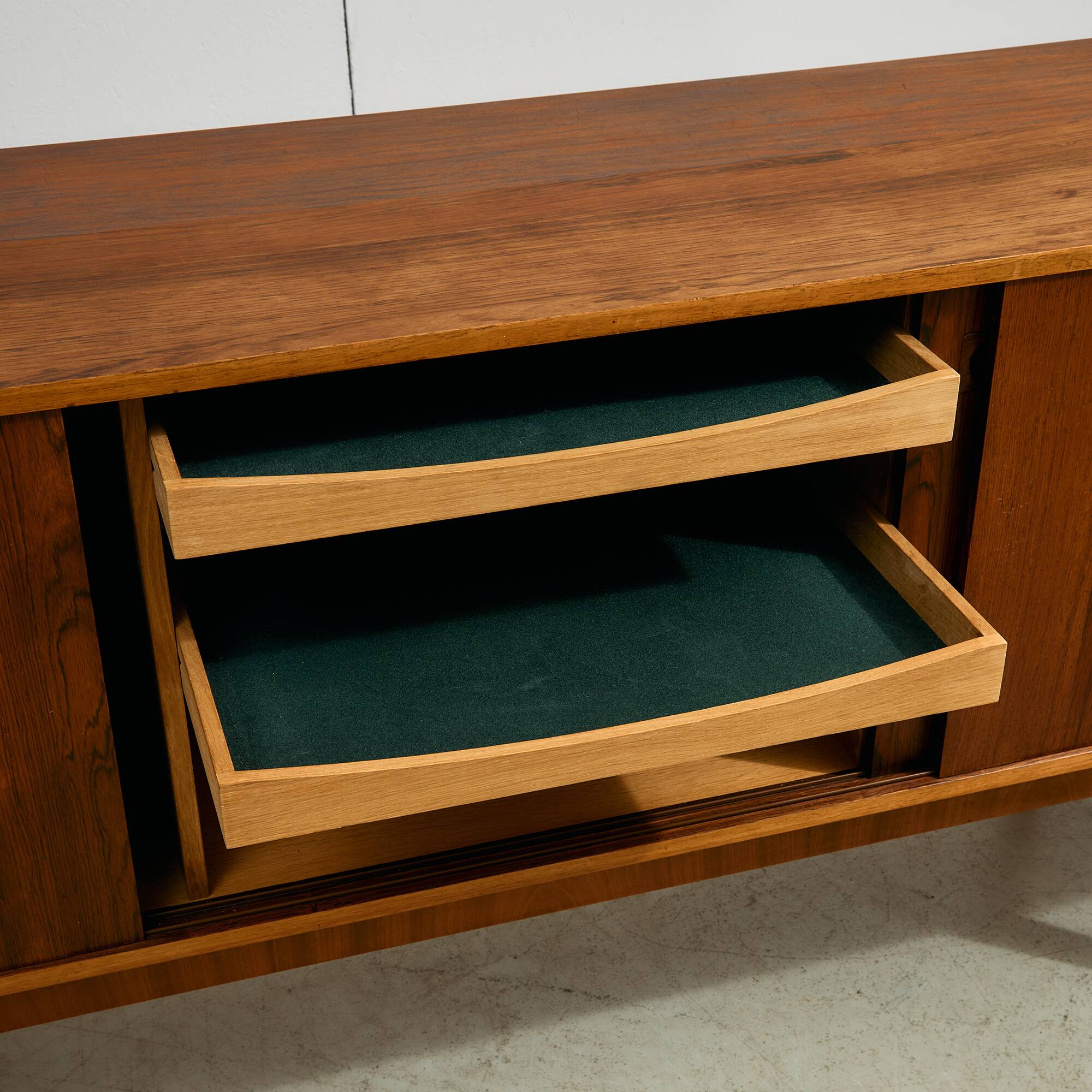 Rosewood and Teak Low Sideboard with Sliding Doors, 1960s