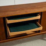 Rosewood and Teak Low Sideboard with Sliding Doors, 1960s