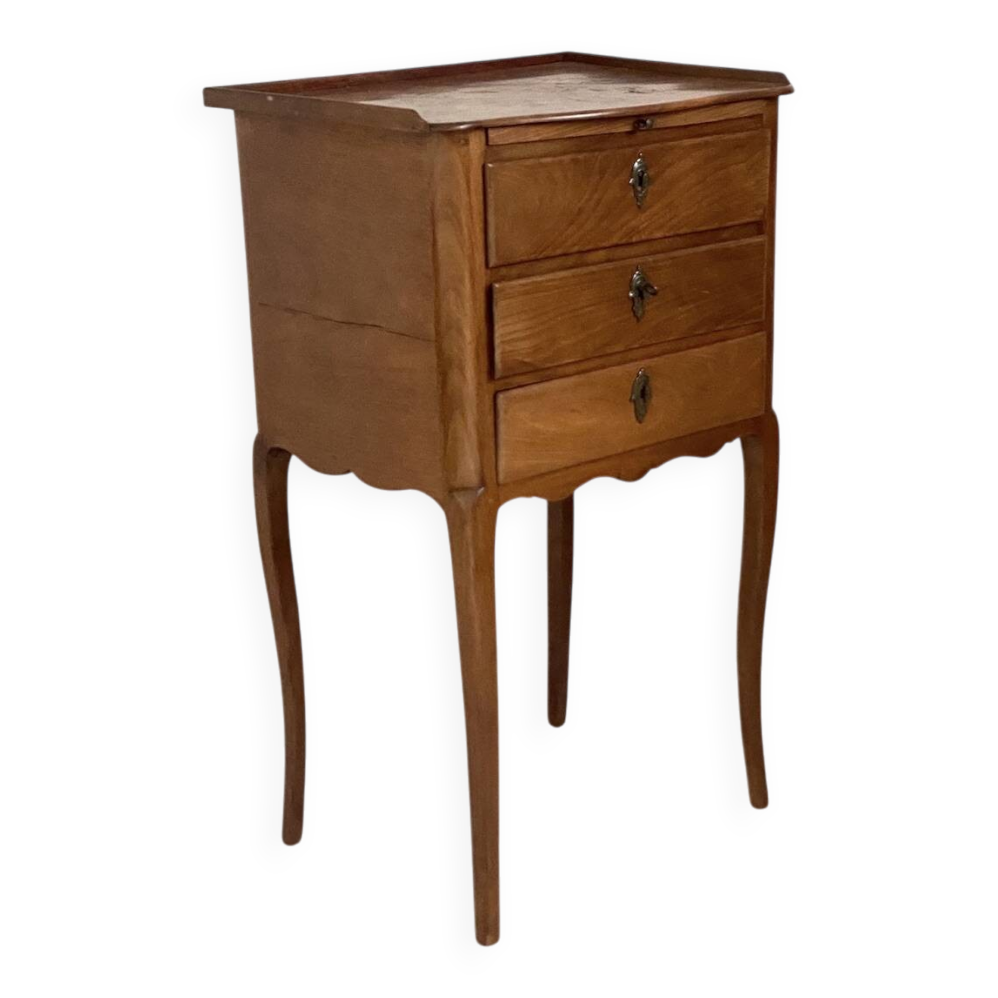Louis XV style cherry wood bedside table with cabriole legs