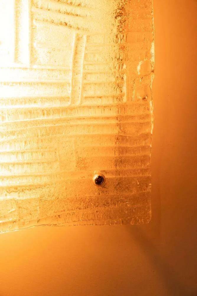 Space age curved glass ceiling light, vintage glass wall lamp.