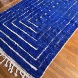 Klein blue Berber Moroccan carpet with reliefs