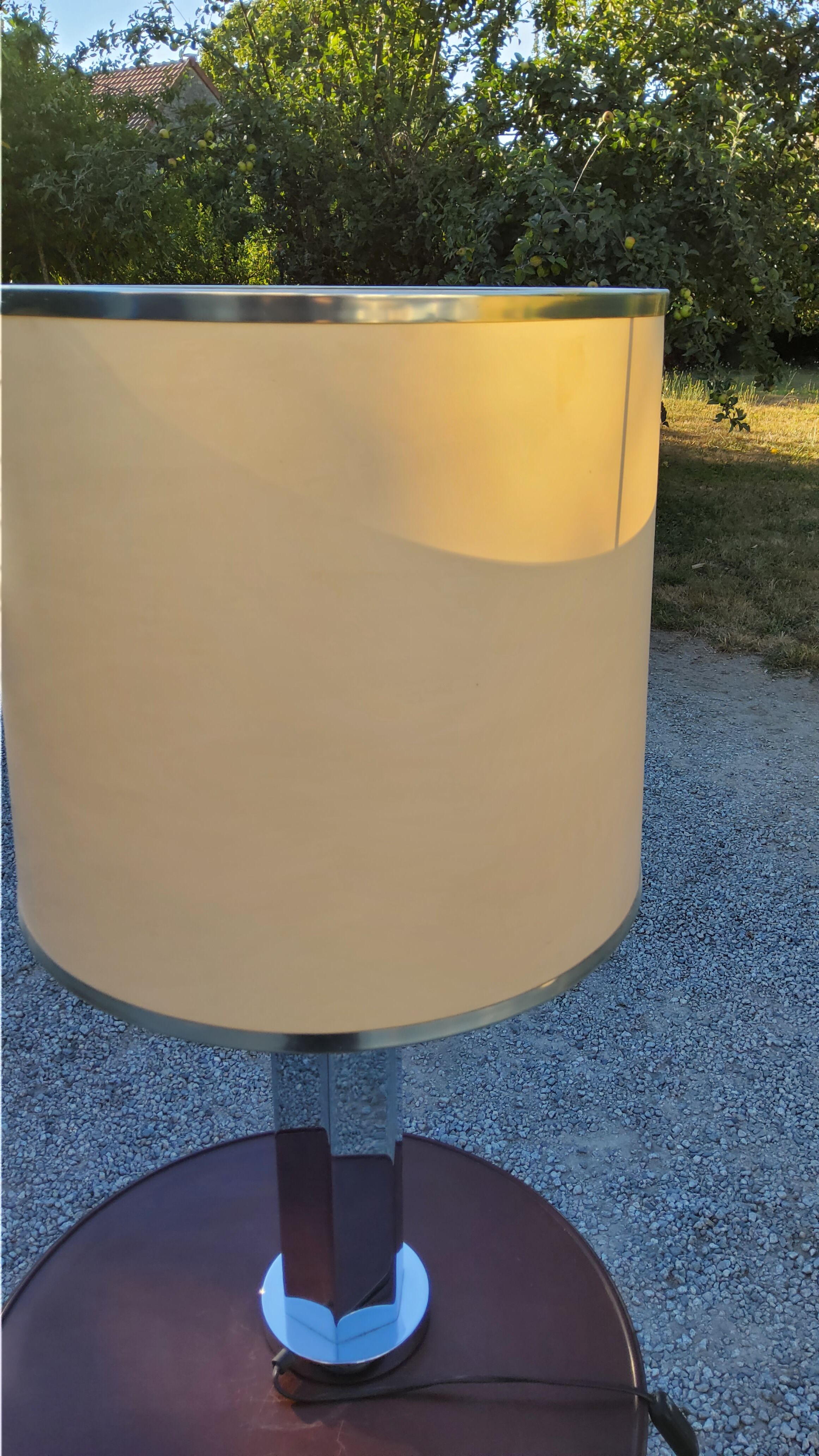 Lamp of the 70s in chrome metal original lampshade