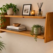 Vintage wooden wall shelve rack in pinewood minimalist design