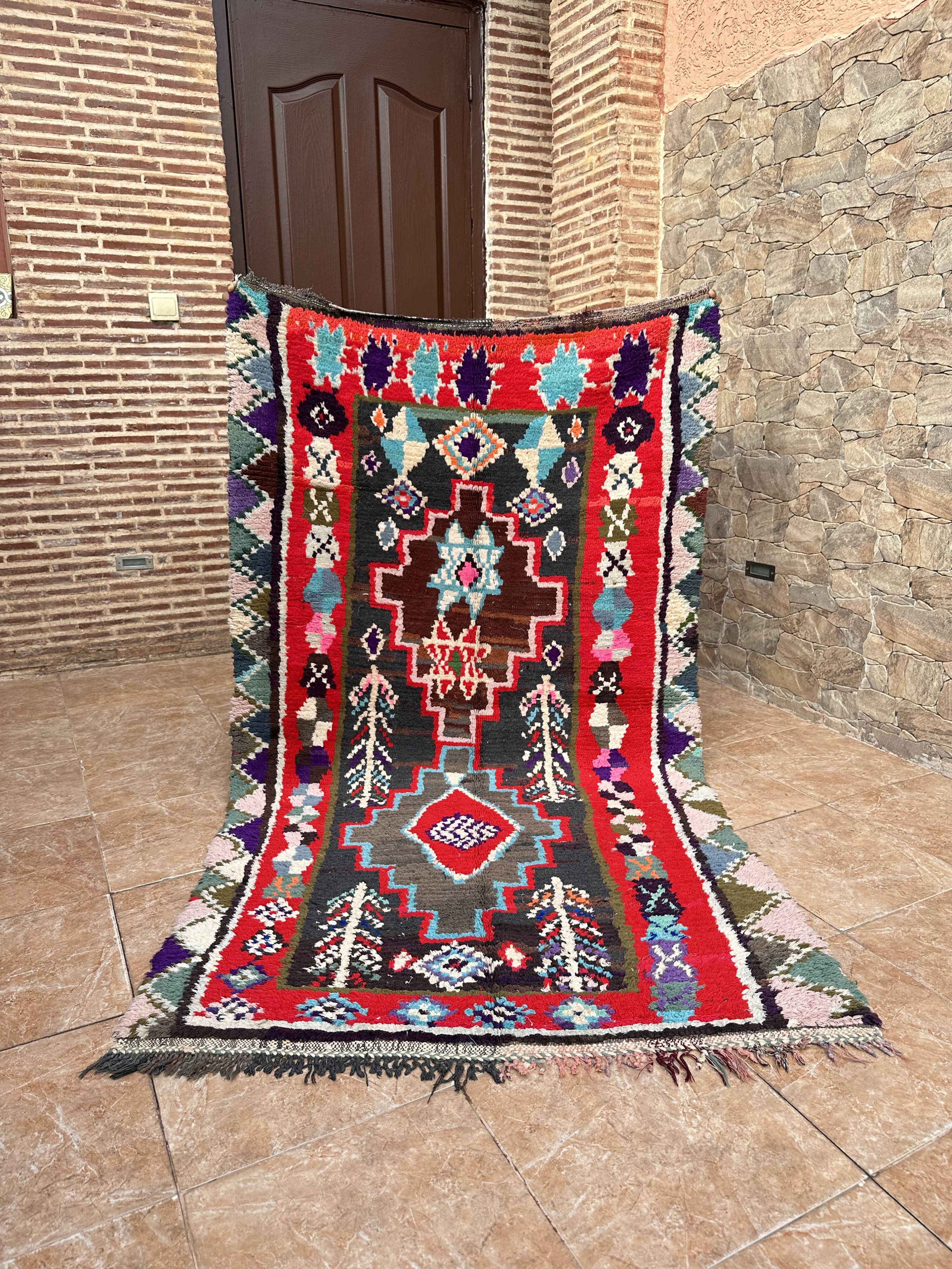 Vintage Moroccan Rug - Small Boujaad Rug - Boucharouit Rug