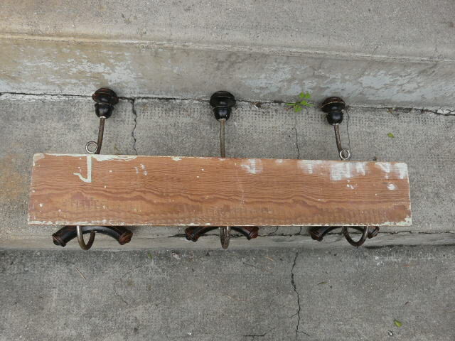 Wall coat rack wood and metal 3 double hooks