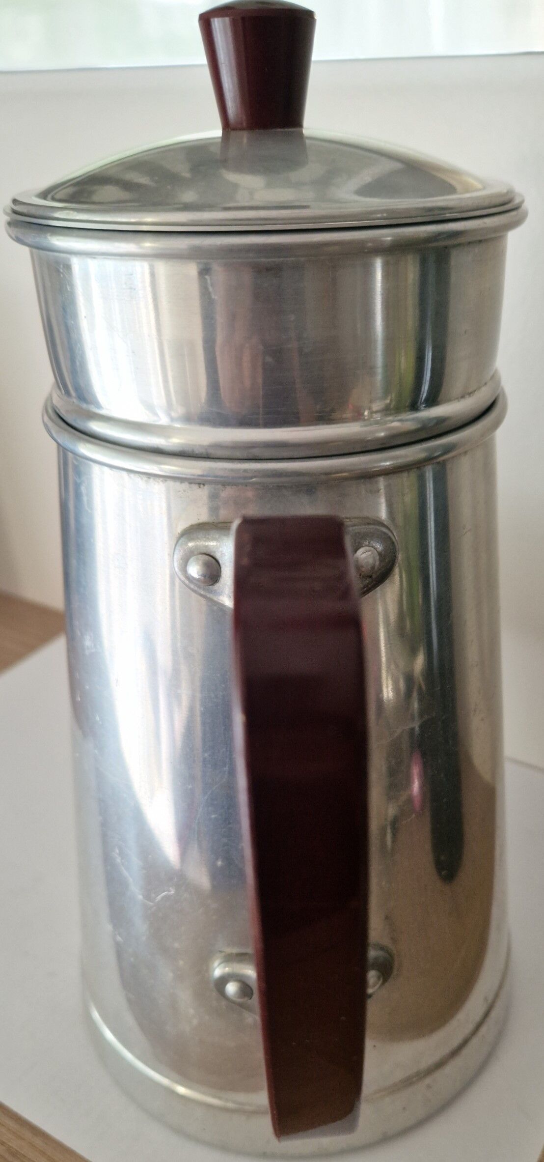 Vintage aluminium coffee pot Tournus Unis France – complete – 1950s
