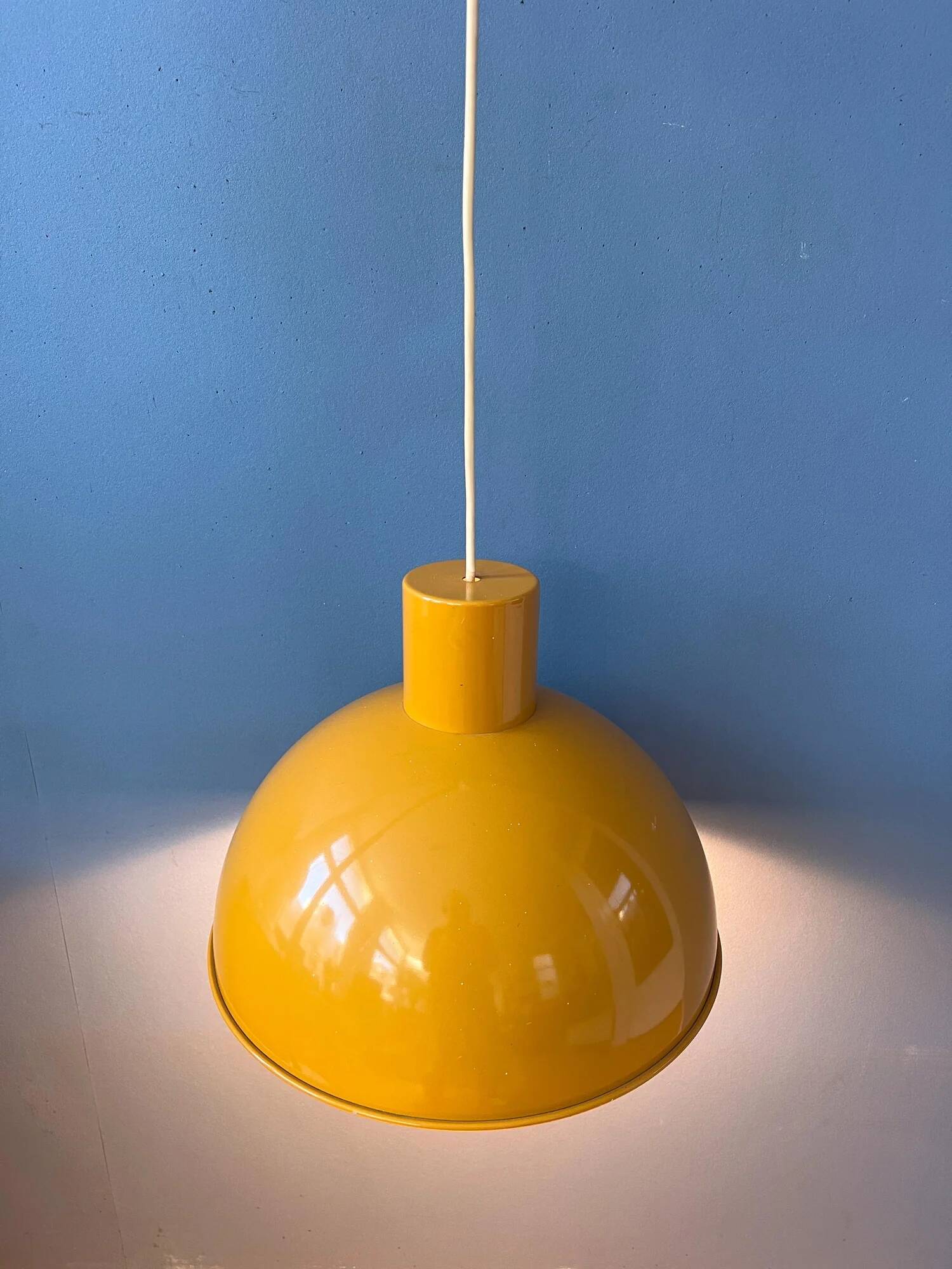 Yellow enamel pendant lamp by Joe Hammerborg for Fog & Mørup
