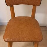 Set of 4 vintage chairs, in beech and imitation leather.