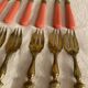 Set of 12 coral and gold dessert forks