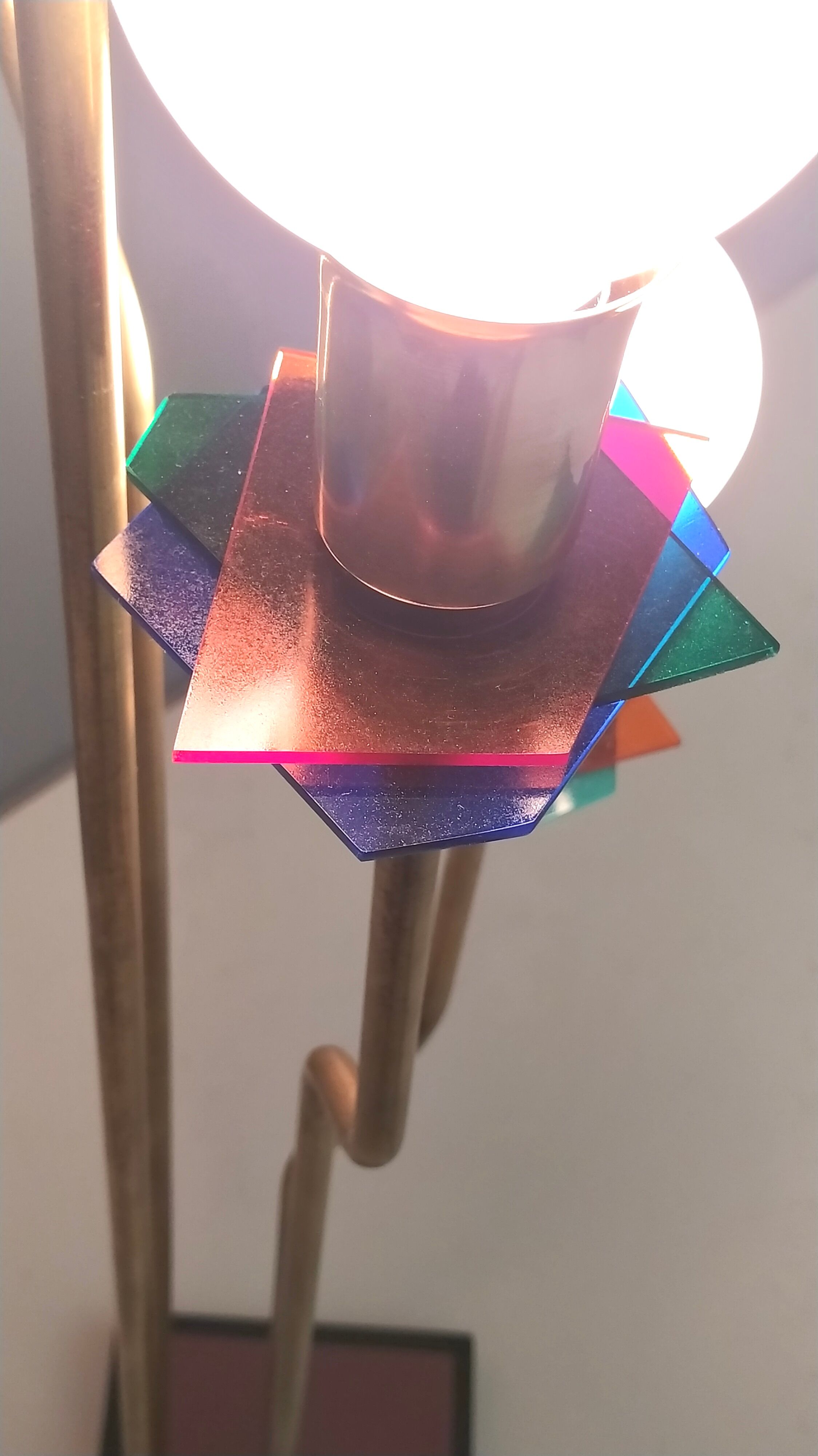 Brass, varnished metal and plexiglas floor lamp "alberelli" by c. la gaipa, 2020