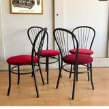 4 black metal bistro chairs with garnet red velvet