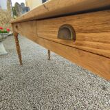 Table de drapier en chêne massif doré 230x73cm deux tiroirs