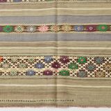 4x8 Soft Pastel Green Vintage Kilim Rug, 139x241Cm SK 33042