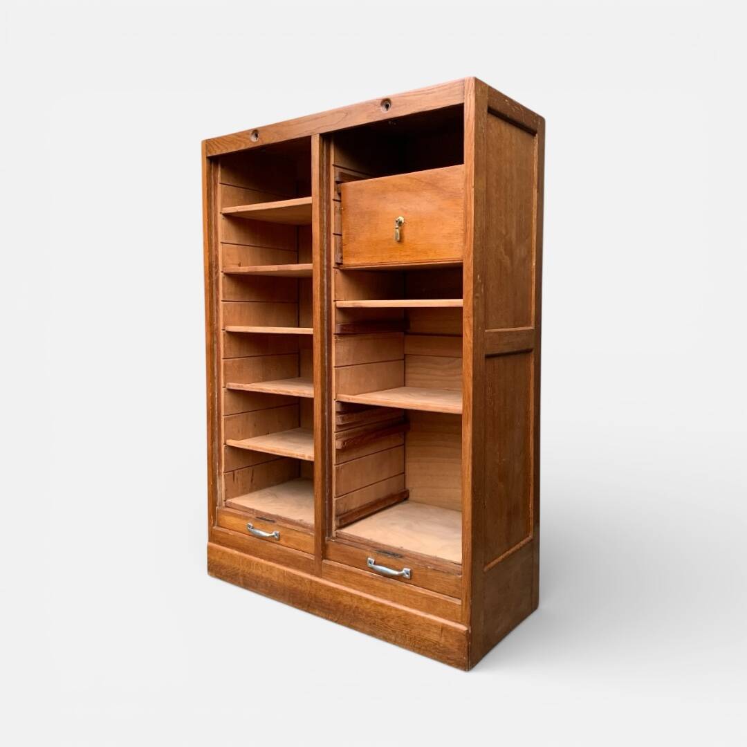 Antique oak tambour door filing cabinet, H120