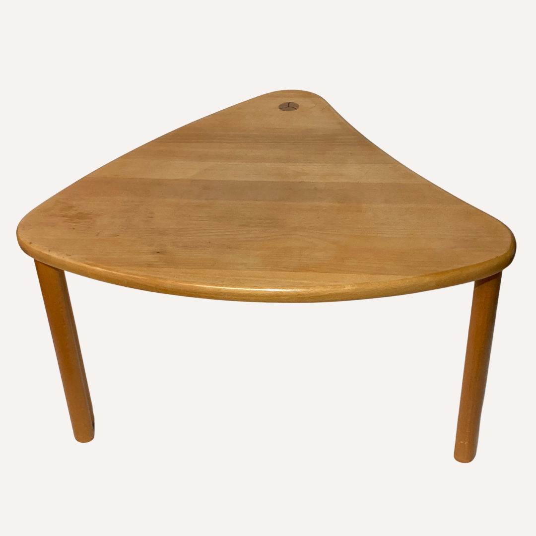 Scandinavian pine kidney shaped triangle side or coffee table, 1970s