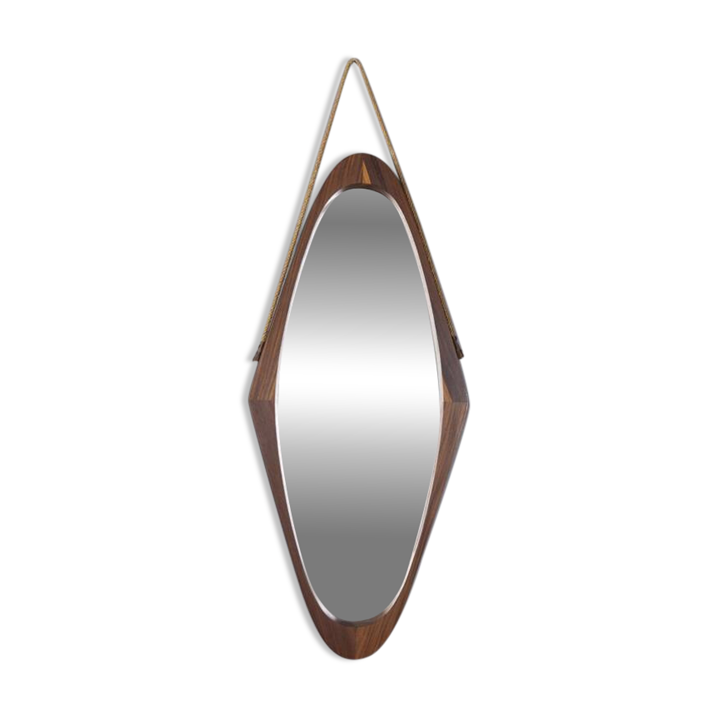 Vintage 1960s oval wooden wall mirror, Italian design