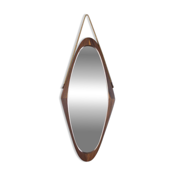 Miroir mural ovale vintage en bois des années 1960, design italien