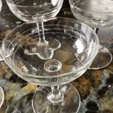 Set of five champagne glasses engraved vintage