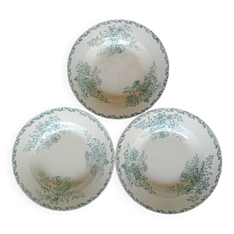 Lot de 3 assiettes creuses anciennes – Terre de fer, Eglantine 1880-1886