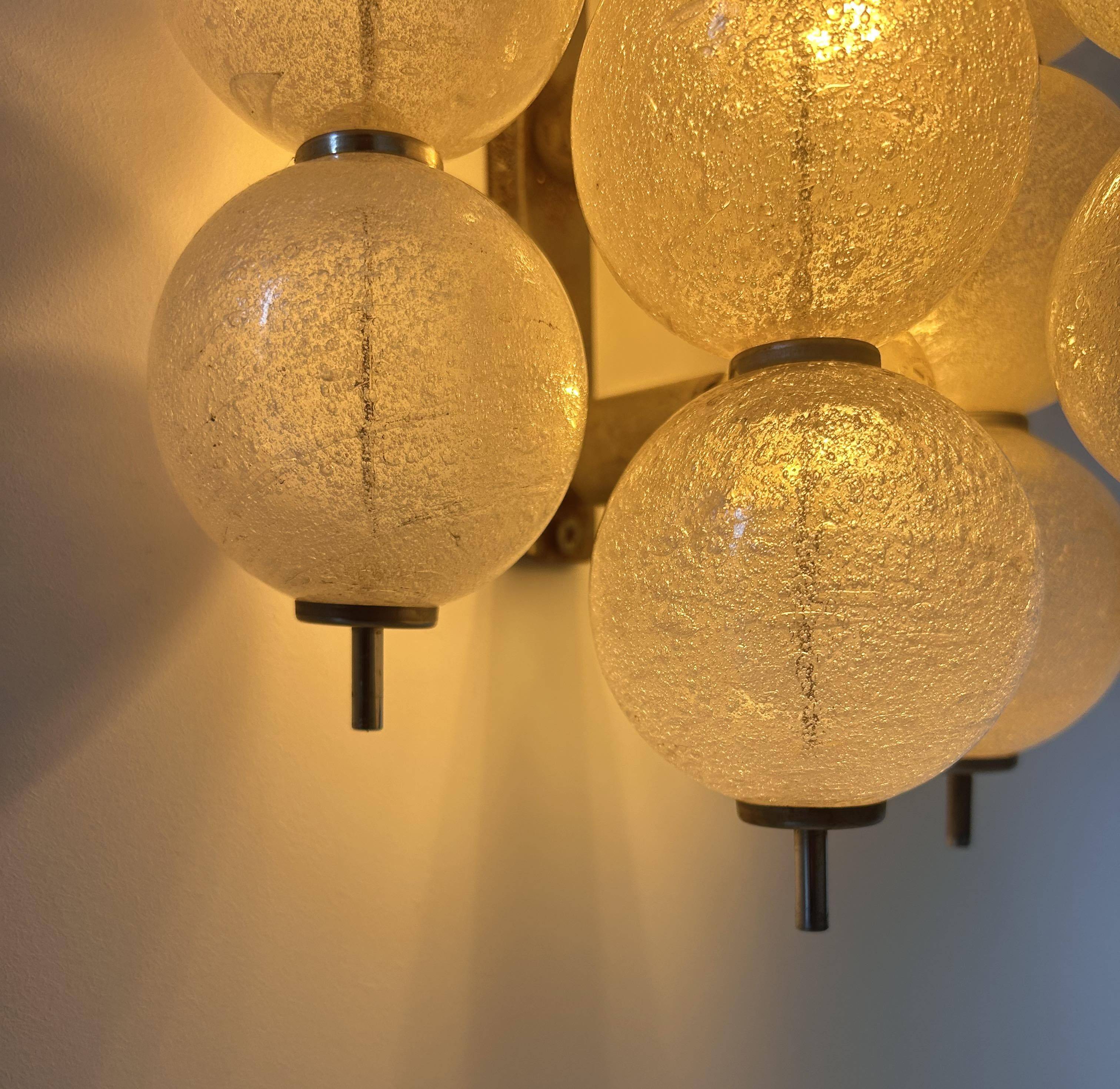Vintage "Sterrenbeeld" wall lamp, Murano bubbled glass, Raak Netherlands 1960