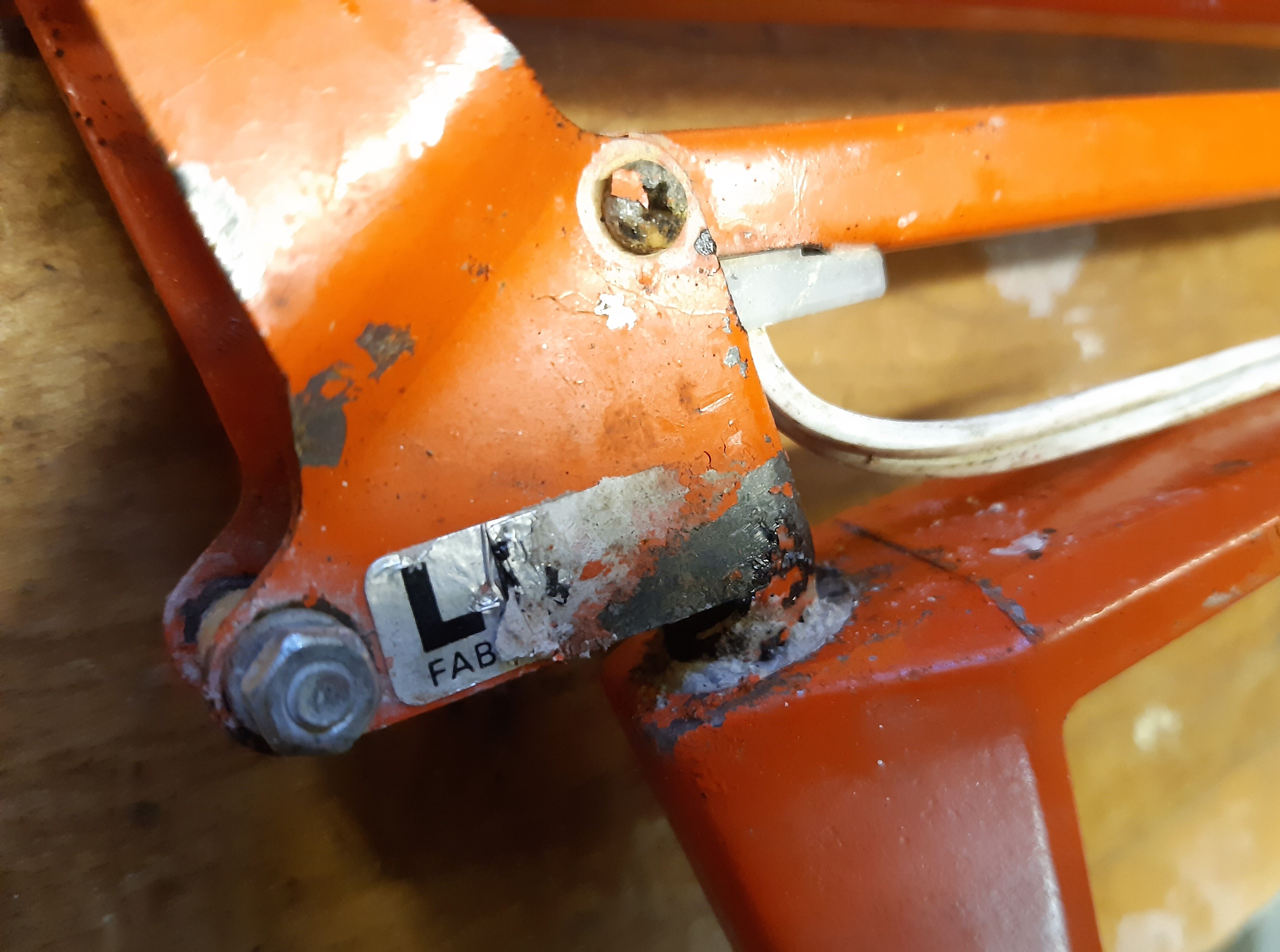 Architect lamp in orange metal Ledu brand, vintage 70s