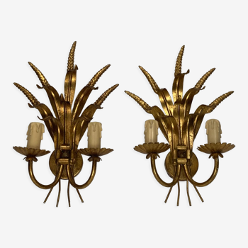 Pair midcentury wheat sheaf wall sconces by Hans Kögl, Germany 1960s