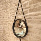 Miroir cuir de Jacques Adnet, vintage 1950