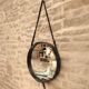 Miroir cuir de Jacques Adnet, vintage 1950