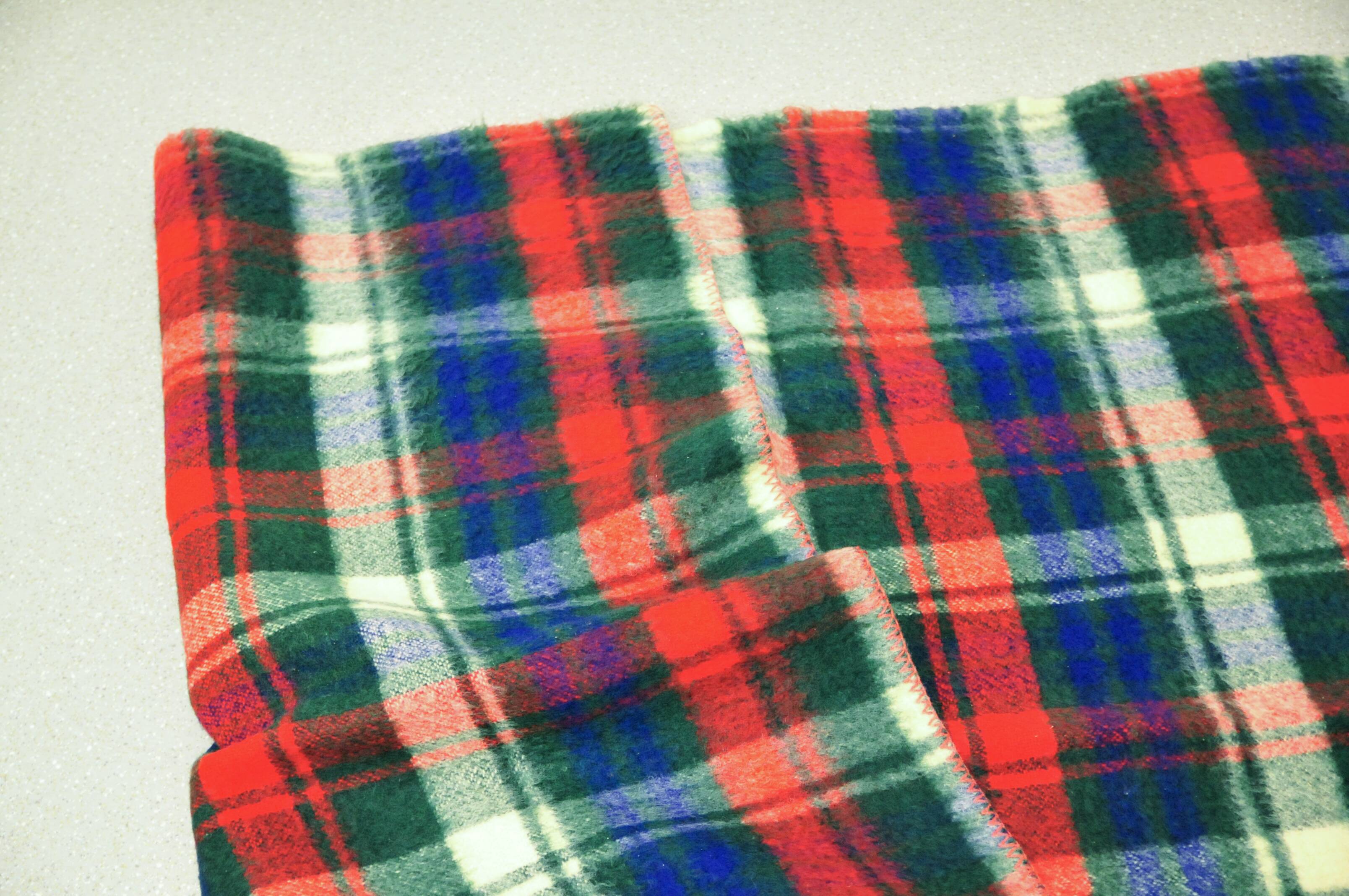 Green checkered vintage wool blanket aabe