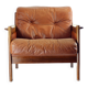Fauteuil mid century en cuir de cognac et bois de rose massif, 1970s