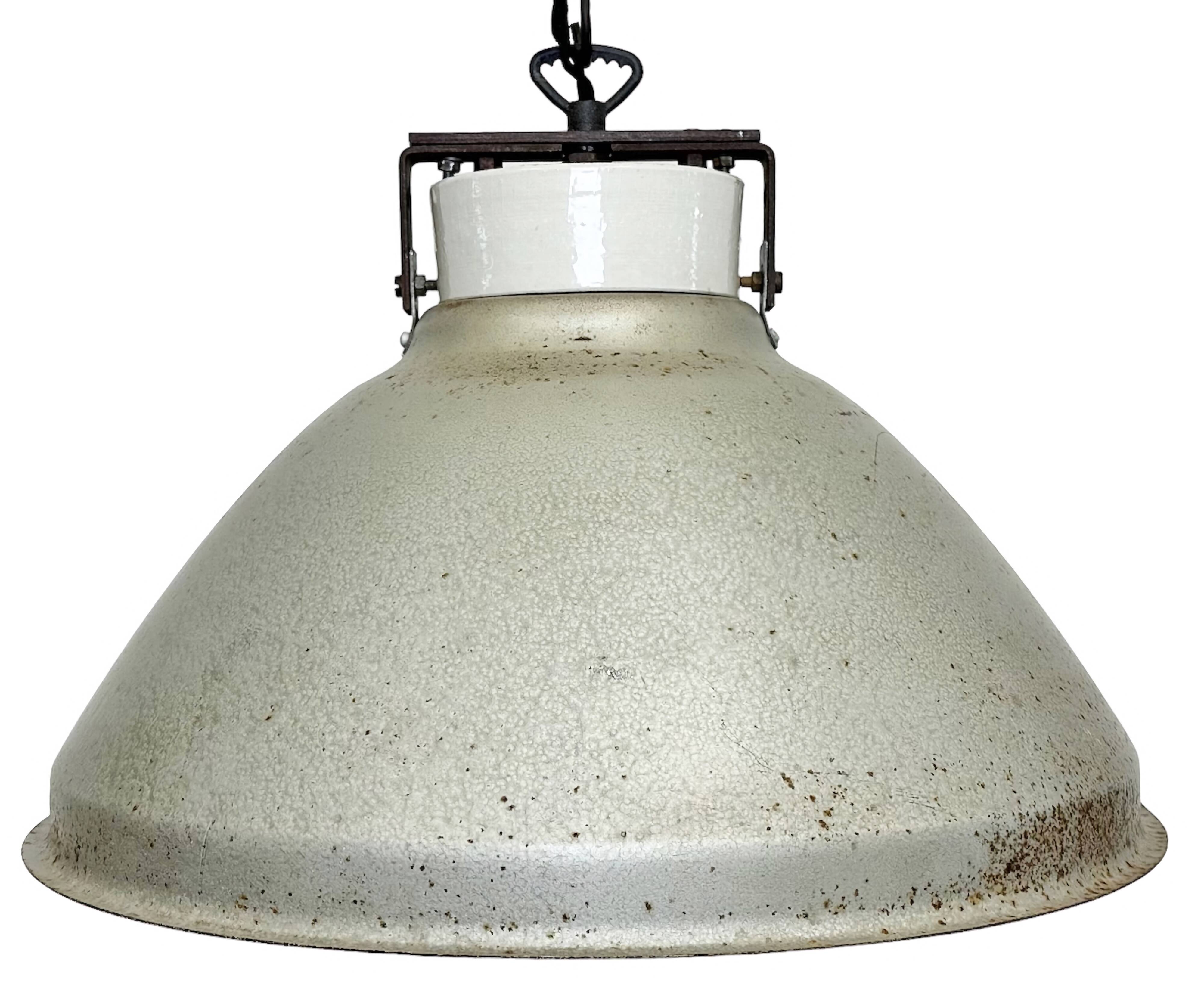 Grey metal industrial factory hanging lamp, 1960s