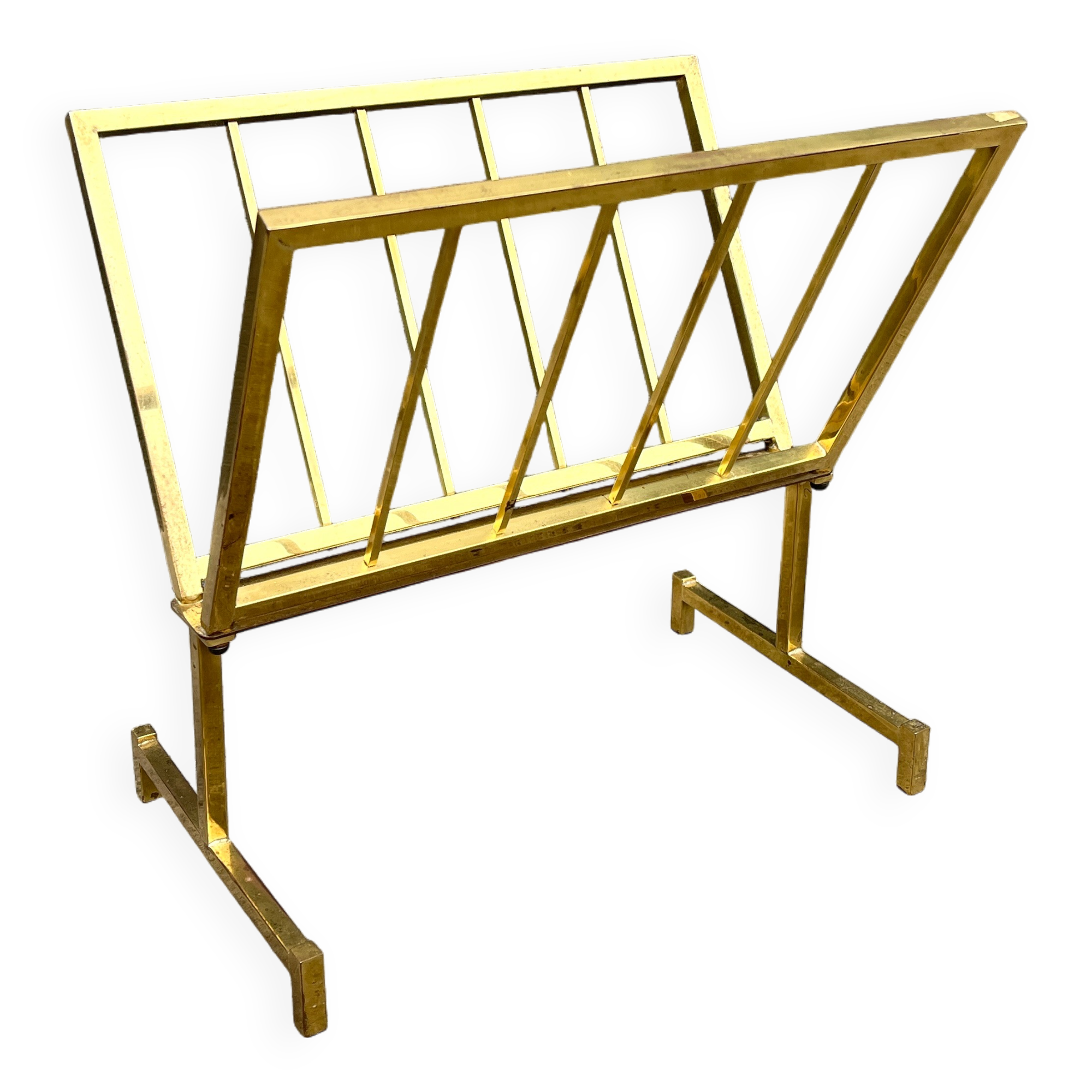 50s brass magazine rack, vintage design magazine rack