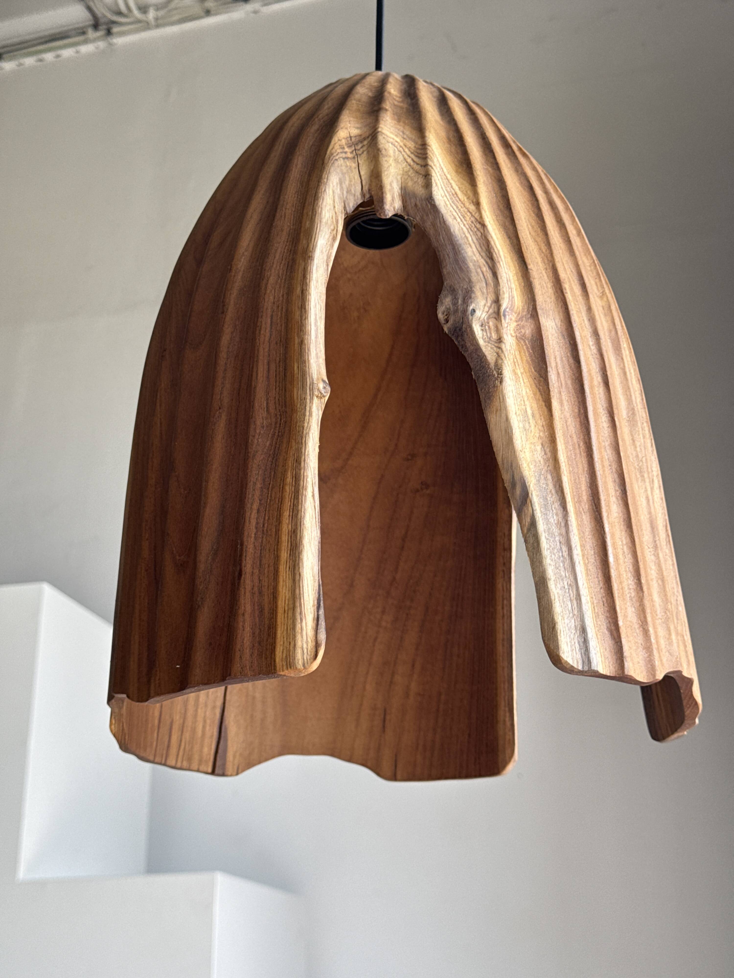 Large suspension or lampshade in organic natural teak, tubular H40 D30.