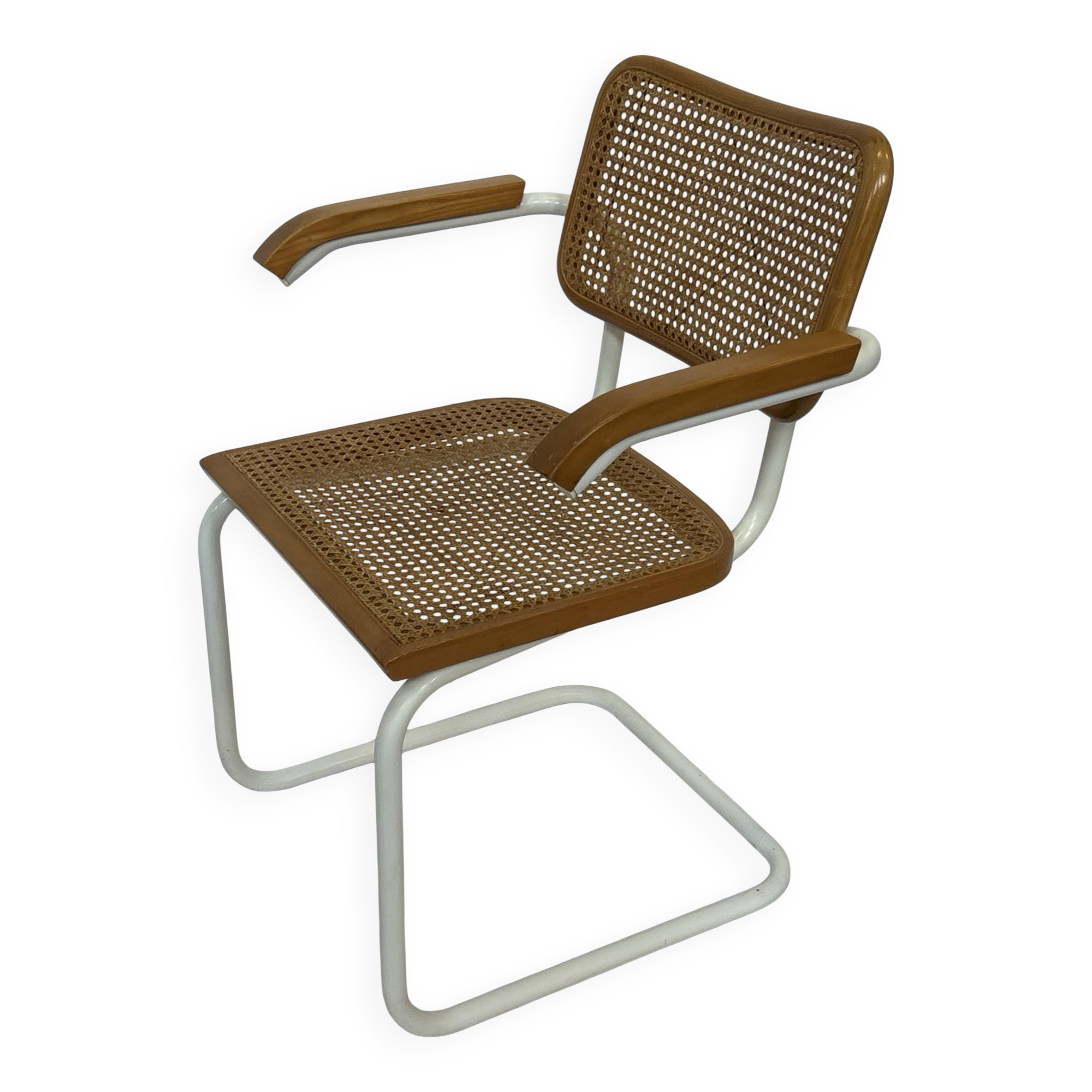Chair Cesca model with armrests B64 in white metal and wood