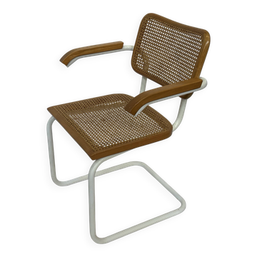 Chair Cesca model with armrests B64 in white metal and wood