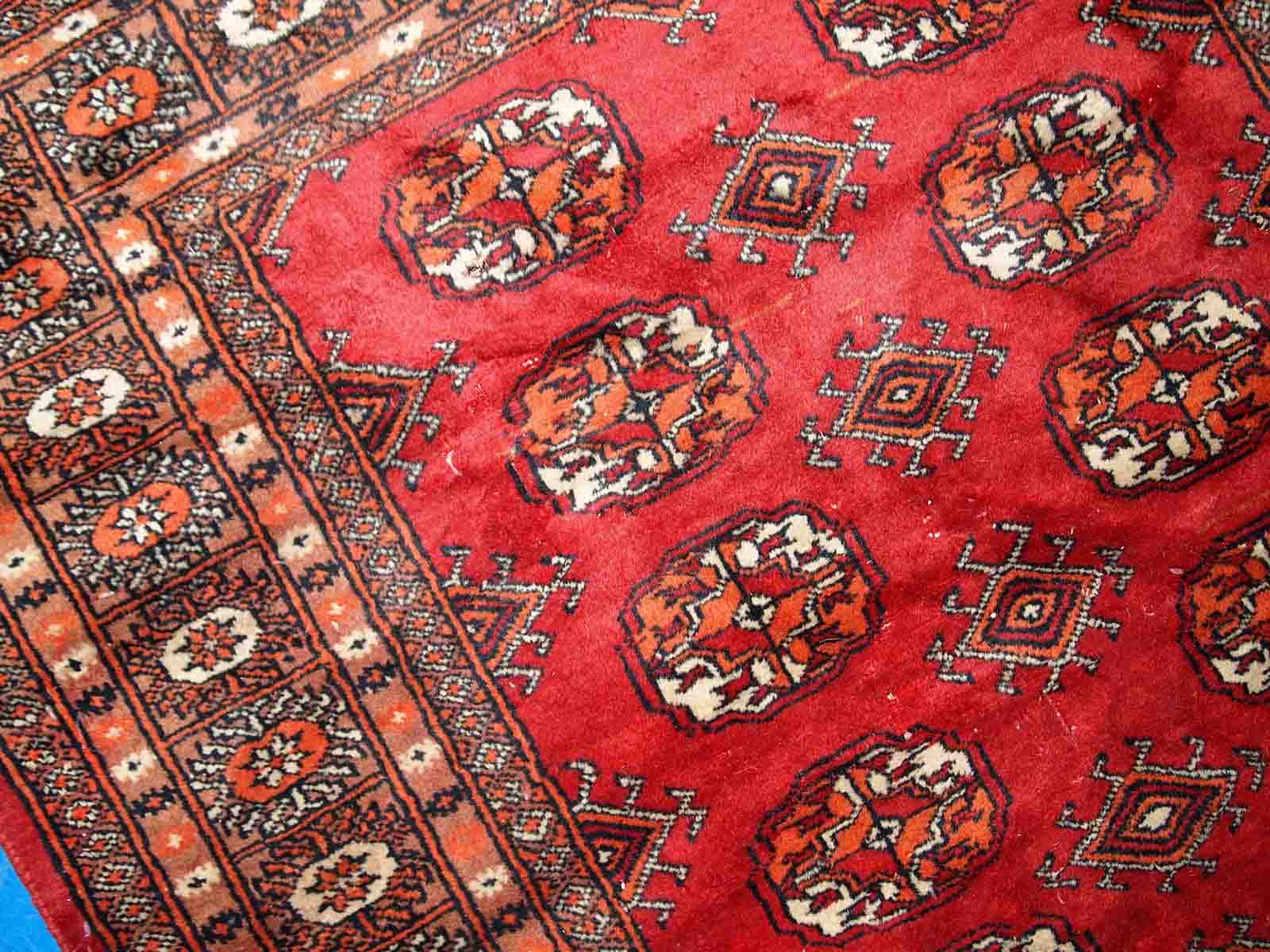 Vintage Uzbek Bukhara handmade rug 3' x 4' (94cm x 122cm) 1970s, 1C756