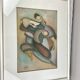 The dancers, painting on silk and vintage wooden frame