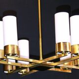 Set of three brass and opaline sconces, mid-century France