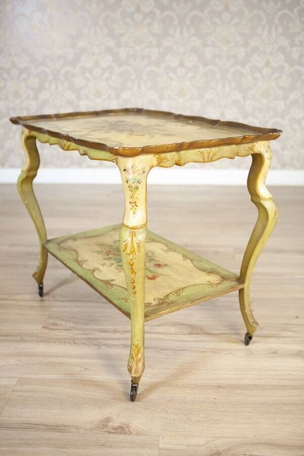 Late 19th Century Rococo Mahogany Tea Table with Floral Paintings, 1890s