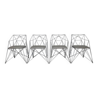 4x Geometric Wire Frame Dining Chairs, Rare