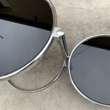 Articulated coffee table with 3 shelves, black glass and chrome, 1980