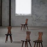 Mid-century Swedish ensemble, set of 4 "Sports Cabin" chairs handmade in pine, 1940s.