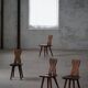 Mid-century Swedish ensemble, set of 4 "Sports Cabin" chairs handmade in pine, 1940s.