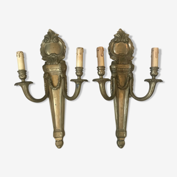 Paire d’appliques de château en bronze 55cm