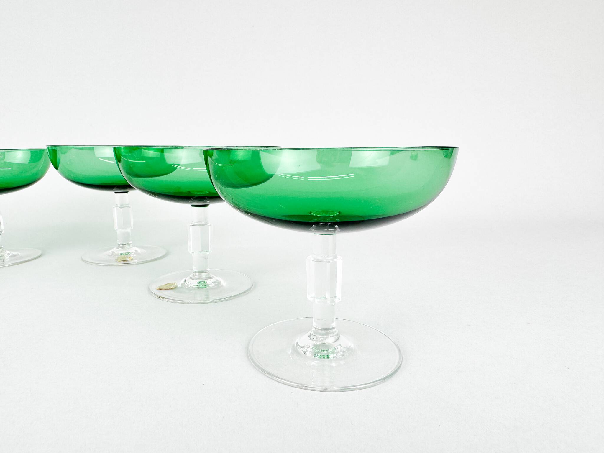 Set of Six Art Deco Stemmed Glasses, Czechoslovakia
